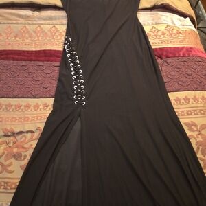 VENUS Black Lace-Up Maxi Dress